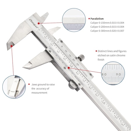 H & H Industrial Products Dasqua 0-200mm / 0-8" Stainless Steel Vernier Caliper 1550-2010